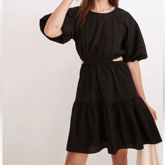 Madewell Seersucker Puff-Sleeve Cutout Mini Dress XS - Picture 1 of 7